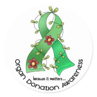 Flower Ribbon ORGAN DONATION AWARENESS Apparel Classic Round Sticker