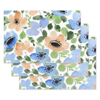 Flowers All Over, Peach, Blue, Green Watercolor  Sheets