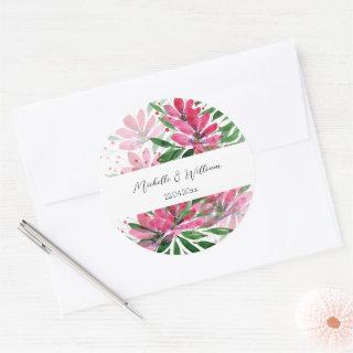 Flowers Bloom Original Art Watercolor Monogrammed Classic Round Sticker