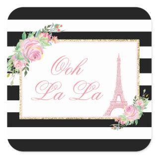 Flowers & Eiffel Tower Birthday Party Square Sticker