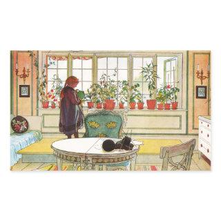 Flowers on the Windowsill by Carl Larsson Rectangular Sticker