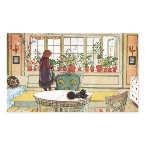Flowers on the Windowsill by Carl Larsson Rectangular Sticker