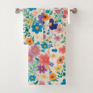 Flowers Watercolor Colorful Personalized Pattern Bath Towel Set