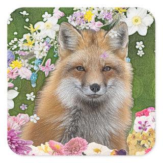 Flowery Fox Square Sticker