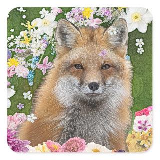 Flowery Fox Square Sticker