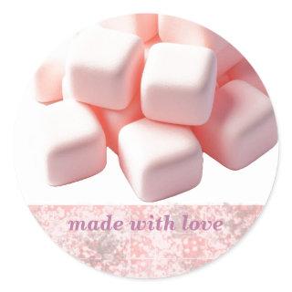 Fluffy Pink Square Marshmallows Classic Round Sticker