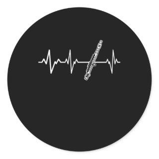 Flute Heartbeat Classic Flautist Gift Idea Classic Round Sticker
