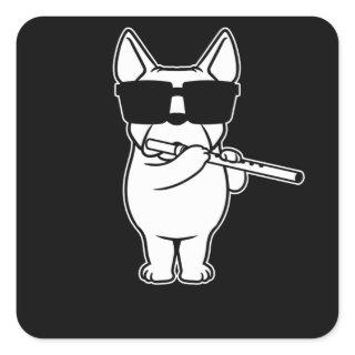 Flutist Flute Player Dog With Flute Square Sticker