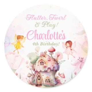 Flutter & Twirl Fairy Birthday Party Label Sticker
