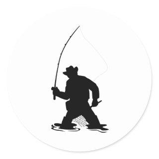 fly fisherman fishing silhouette classic round sticker