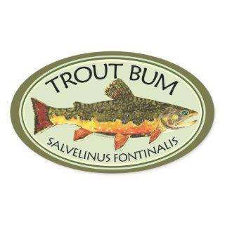Fly Fishing Trout Bum Oval Sticker