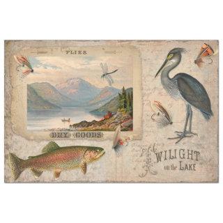 Fly Fishing Vintage Lake Trout Fish Decoupage Art  Tissue Paper