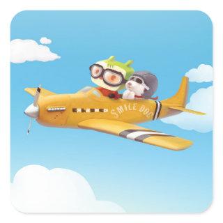 Flying Adventure with Dog Square Sticker