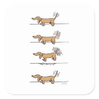 Flying Dachshund brown square stickers