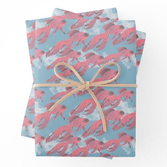 Flying Fish, Coral Colored Beta Fish Blue Sky  Sheets