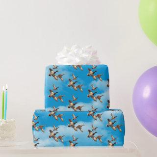 Flying Mallard Ducks In Clouds