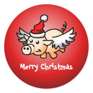 Flying Pig Christmas Classic Round Sticker