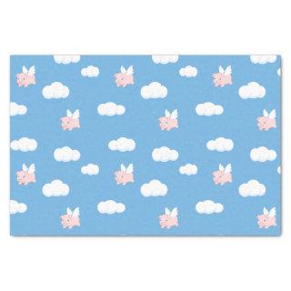 Flying Pig Cute Piglet with Wings on Blue Pattern Tissue Paper