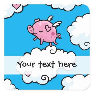 Flying pig dances on clouds customizable sticker