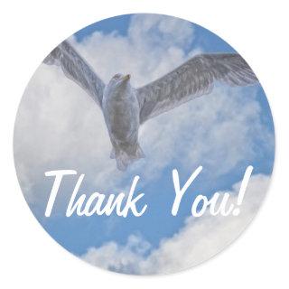 Flying Sea Gull & Clouds Classic Round Sticker