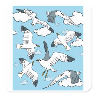 Flying Seagulls Birds In Nature Square Sticker