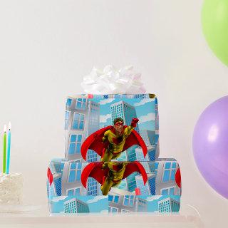 Flying Superhero Comic Style Red and Yellow Hero