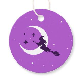 Flying Witch Round Gift Tags