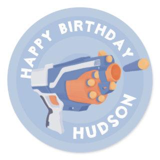 Foam dart gun party design classic round sticker