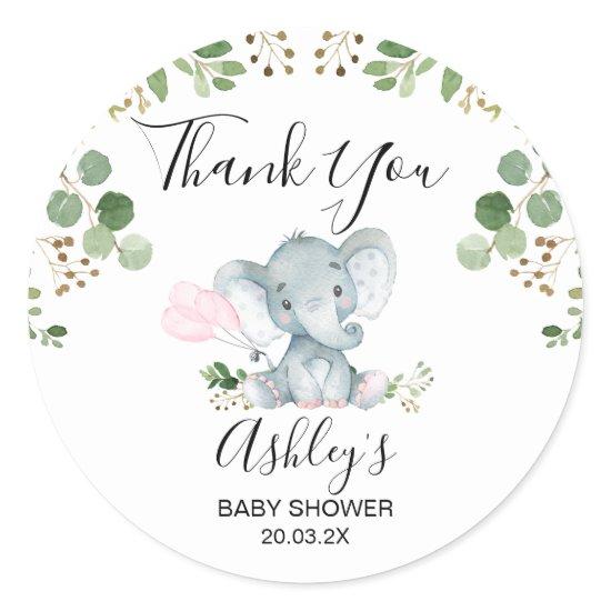 Foliage Elephant Baby Shower Thank You Favor  Classic Round Sticker