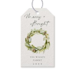 Foliage Winter Wreath Merry & Bright Christmas Gift Tags