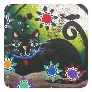 Folk Art_By Everett_ Day Of The Dead, Black CAT Square Sticker
