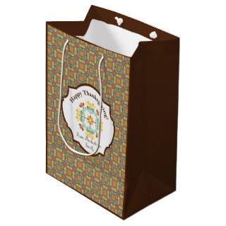 Folk Art Chrysanthemum Autumn Personalized Medium Gift Bag