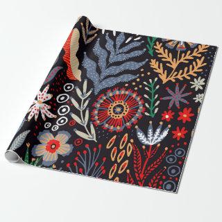 Folk pattern, seamless textile design with bright