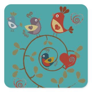 Folkart Birds Square Sticker