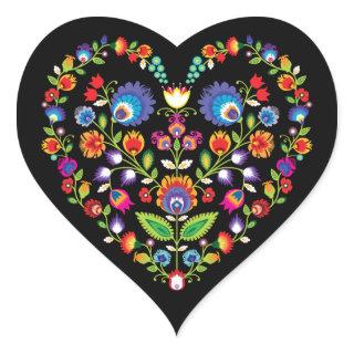 Folklore heart, Wycinanki style Heart Sticker