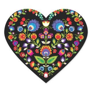 Folklore heart, Wycinanki style Heart Sticker