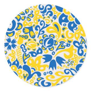 Folklore pattern with Ukrainian flag colors  Classic Round Sticker