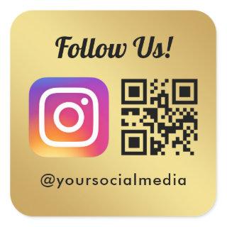 Follow Us On Instagram Social Media QR Code Simple Square Sticker