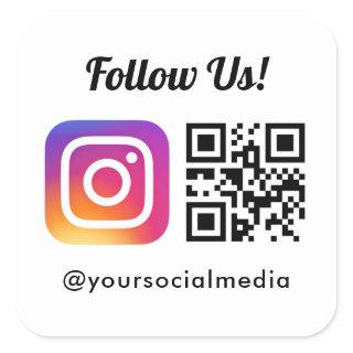 Follow Us On Instagram Social Media QR Code Simple Square Sticker