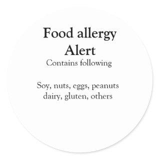 Food allergy alert add name text food items invita classic round sticker