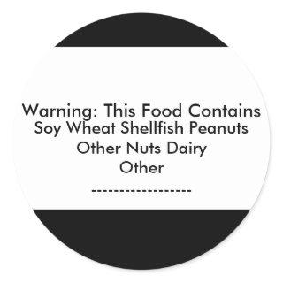 Food Allergy Warning Sticker