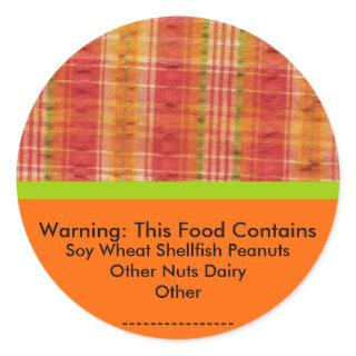 Food Allergy Warning Sticker