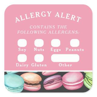 Food Safety Allergy Alert Macaron French Café Pink Square Sticker