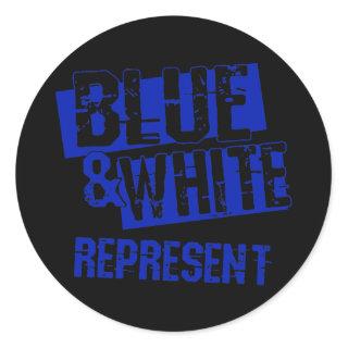 Football Game Day Blue and White High School Team Classic Round Sticker