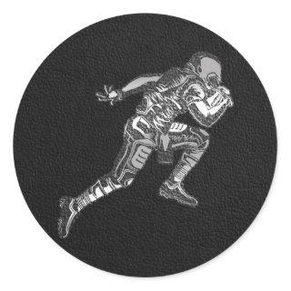 Football Player Running Quarterback Black Silver Classic Round Sticker
