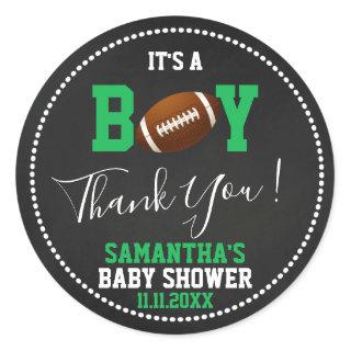 FOOTBALL Theme Baby Shower Chalkboard Green Boy Classic Round Sticker