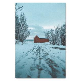 Footprints in the Snow Toward a Snappy Red Barn Tissue Paper