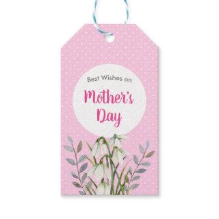 For Mothers Day White Snowdrops Pink Polka Dots Gift Tags