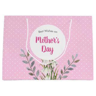 For Mothers Day White Snowdrops Pink Polka Dots Large Gift Bag
