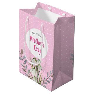 For Mothers Day White Snowdrops Pink Polka Dots Medium Gift Bag